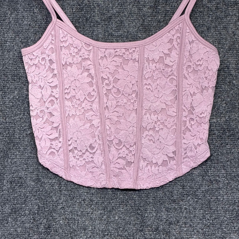 Ardene Lace Corset Cami Top Womens Small Lavender Floral Cropped Tank
